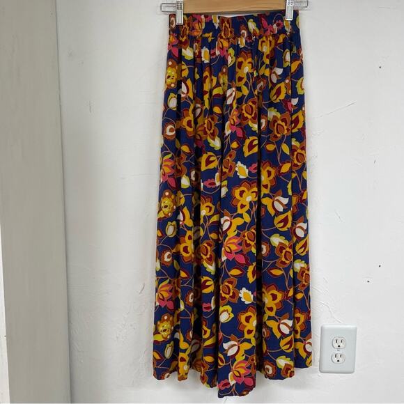 ModCloth Navy Floral Print Wide Leg Pull On Pants Womens XXS Tropical Blue - Picture 5 of 8